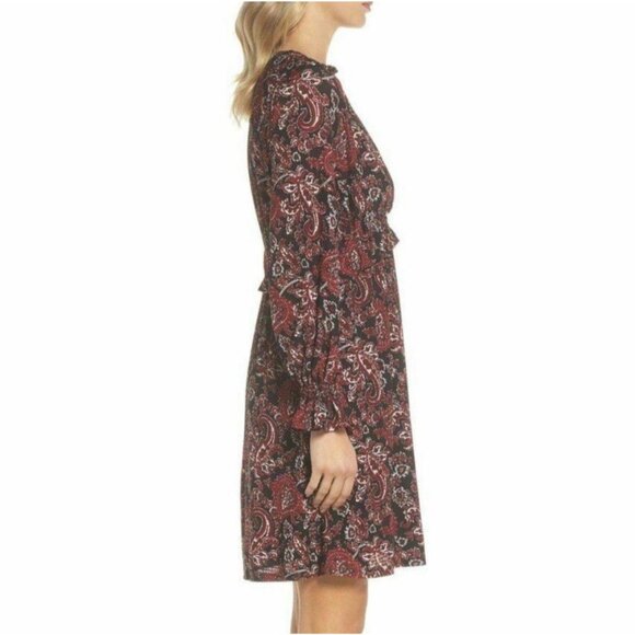 Michael Kors Blouson Dress Small 4 6 Black Red Long Sleeve Washable Career - Picture 6 of 11